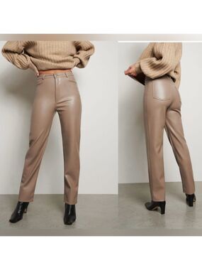 Dynamite Gisele Taupe brown Faux Leather Pleather Vegan straight leg Pants Sz 6